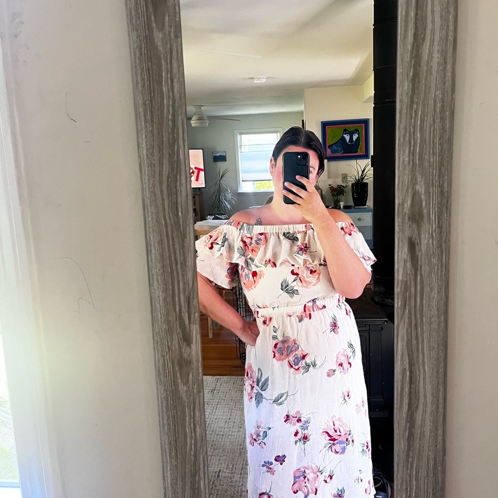 Lucky Brand Floral Off-Shoulder Dress - White and Pink